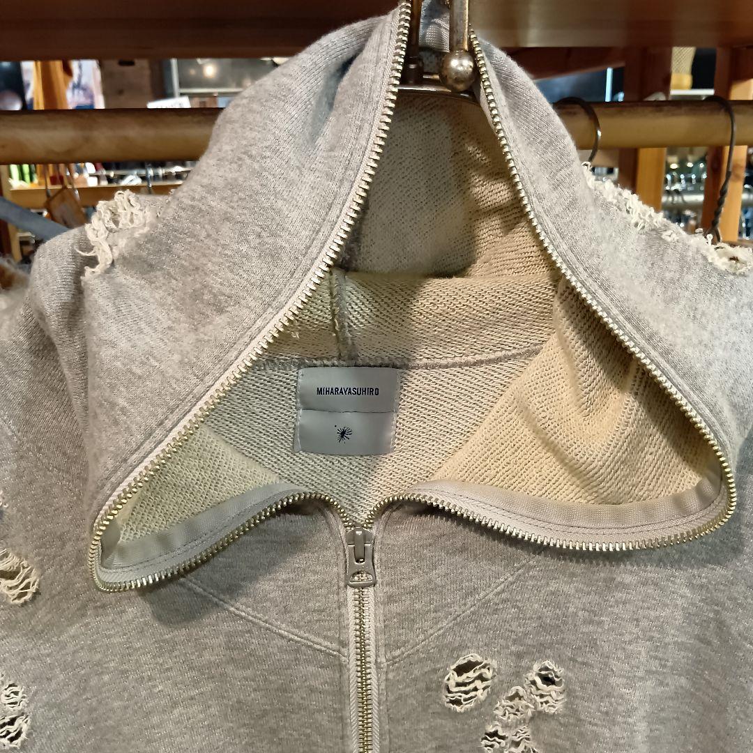 もきMIHARA YASUHIRO ダメージ加工 グレー ジップパーカー