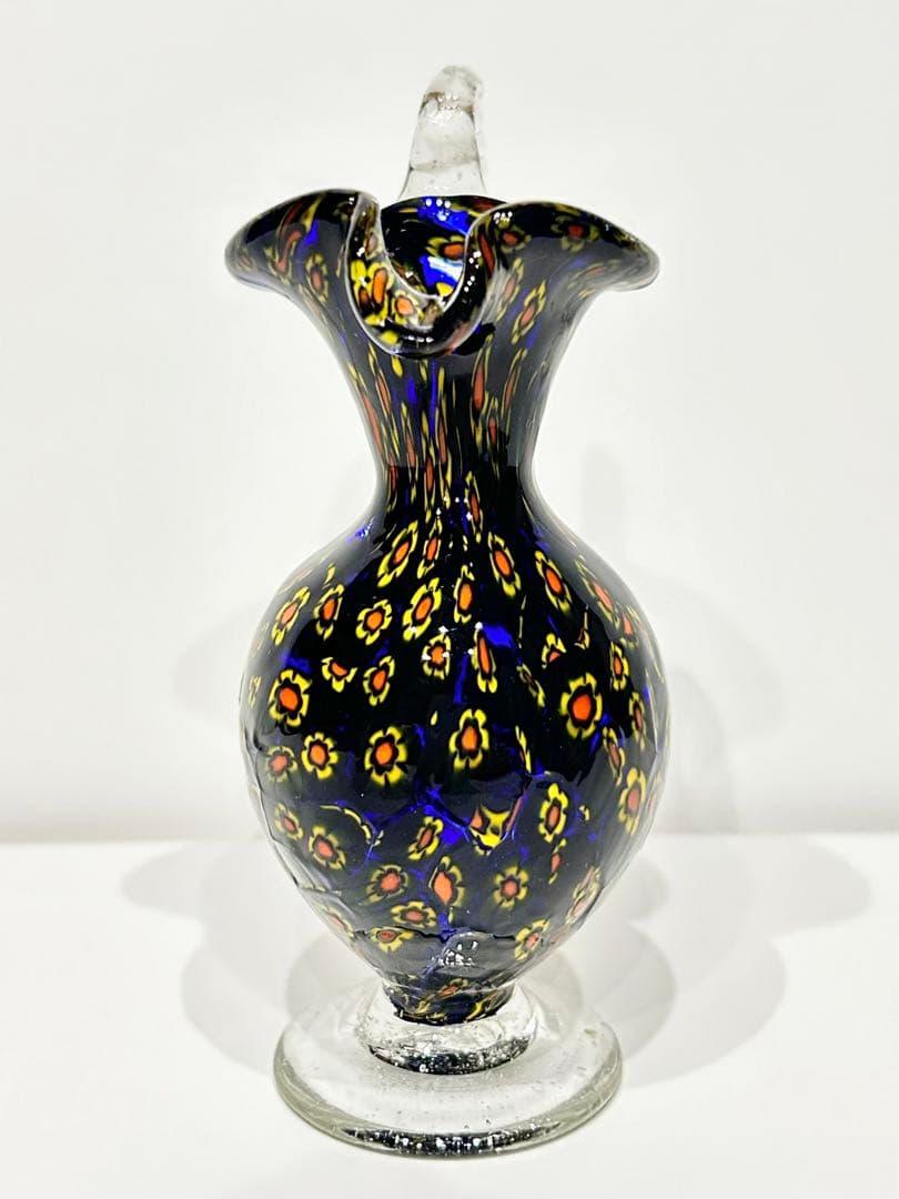 レトロ ベネチアンガラス ムラーノ ミルフィオリ 水差し イタリア ネイビー