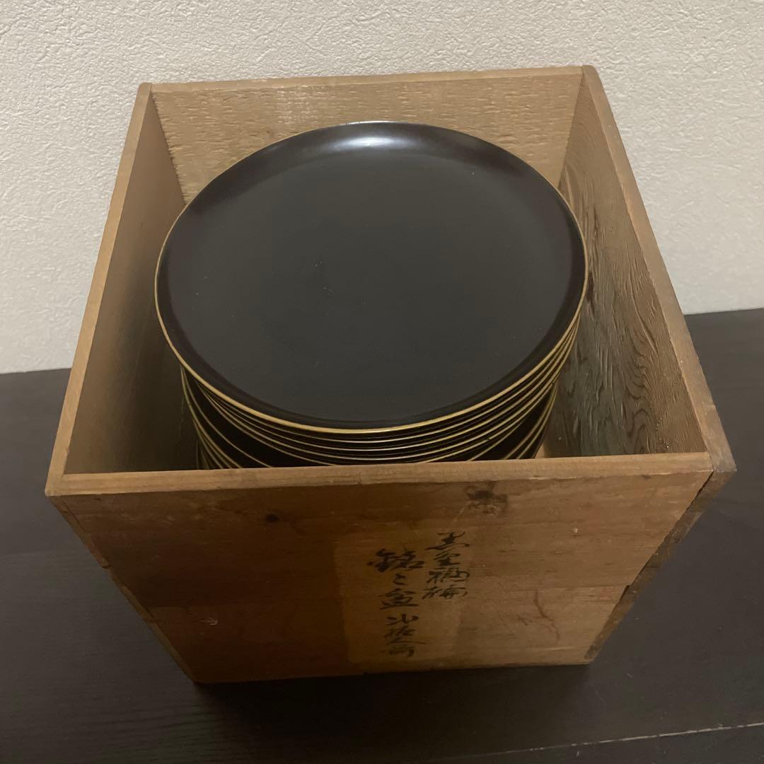 豪華掘り出し物！【昭和レトロ•骨董品】黒漆　銘々盆揃い《20枚セット》