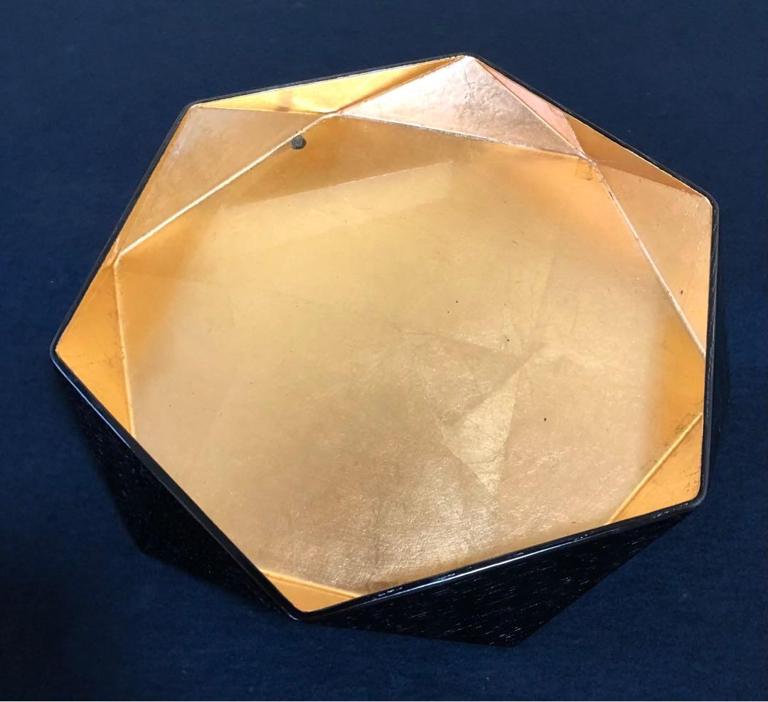 割引❗️《R》黒塗内金箔 亀甲盆 塗師 川瀬表完作 共箱 251003あ6