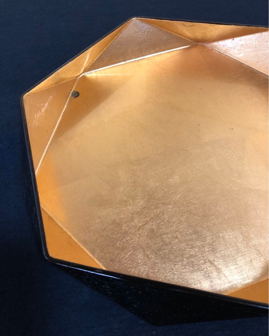 割引❗️《R》黒塗内金箔 亀甲盆 塗師 川瀬表完作 共箱 251003あ6