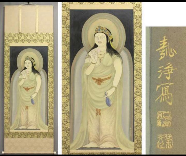 送料無料　極上絹本肉筆観音図 大幅掛軸 211×69cm　時代物