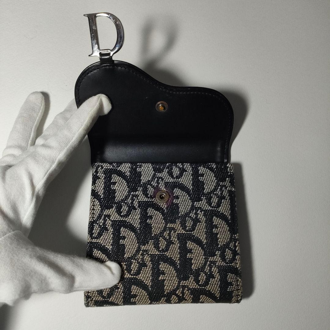 【極美品】ディオール オブリーク ジャガード サドル CD金具 三つ折り財布