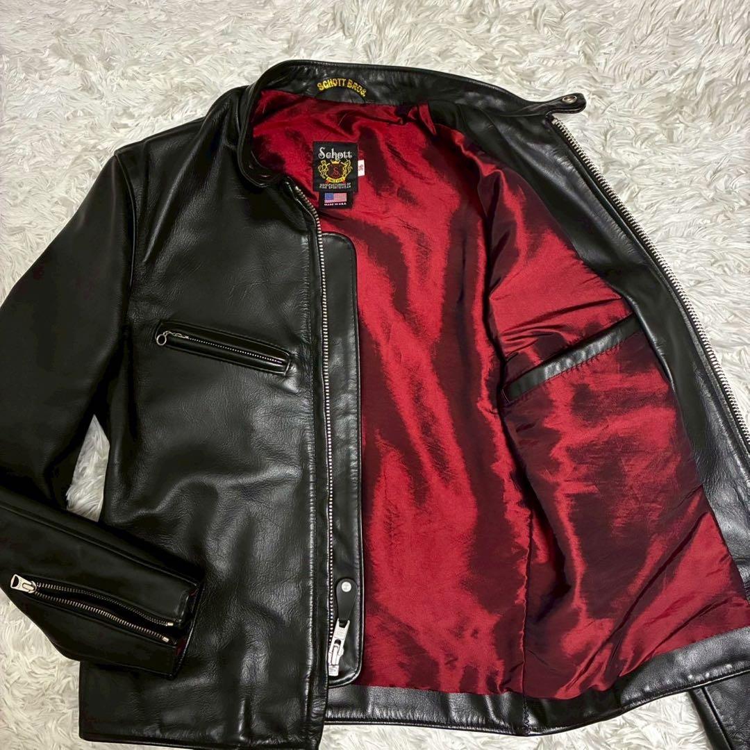 極美品 schott 641XX ライダースジャケット　カウレザー　黒　光沢感