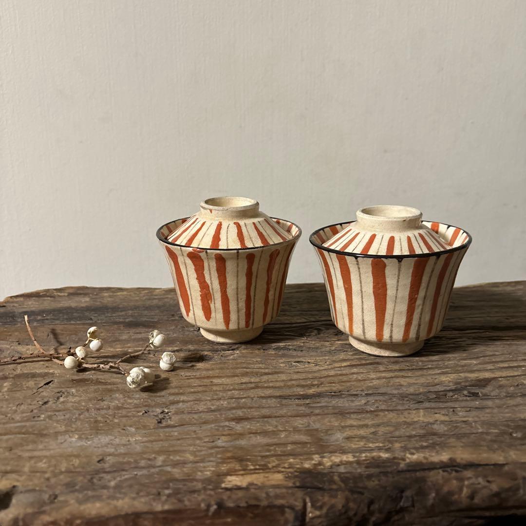 アンティーク　小ぶり麦藁手蓋付き向付　美濃　絵瀬戸　古美術　茶道具　懐石検:李朝