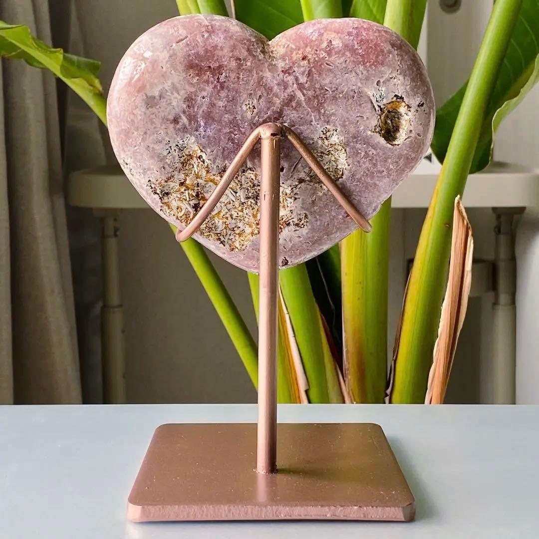 ★破格大特価【 ピンクアメジスト ドゥルージー ハート 原石 台座付き