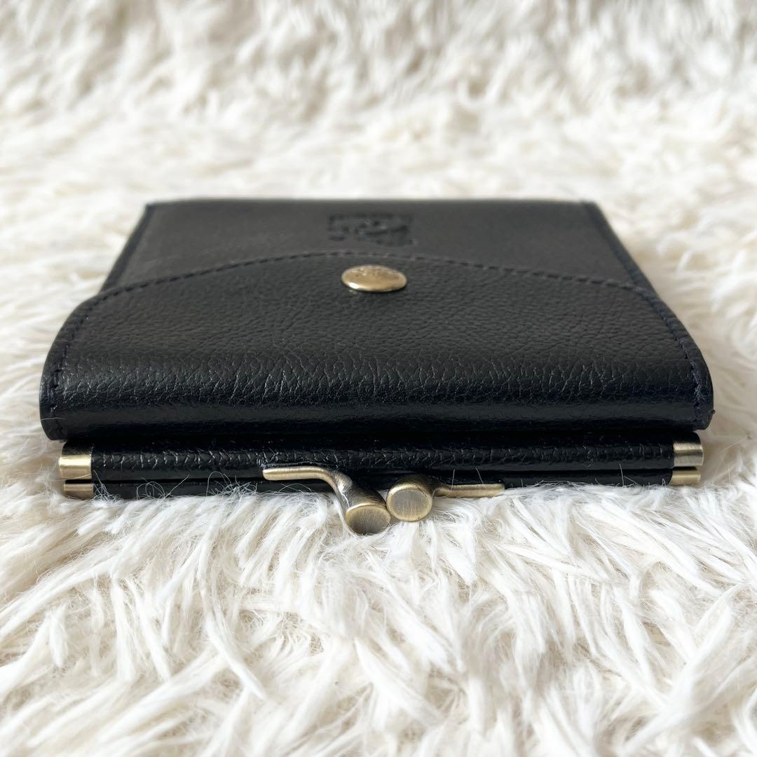 ⭐️新品未使用⭐️　IL BISONTE　がま口　三つ折り財布　ブラック　レザー