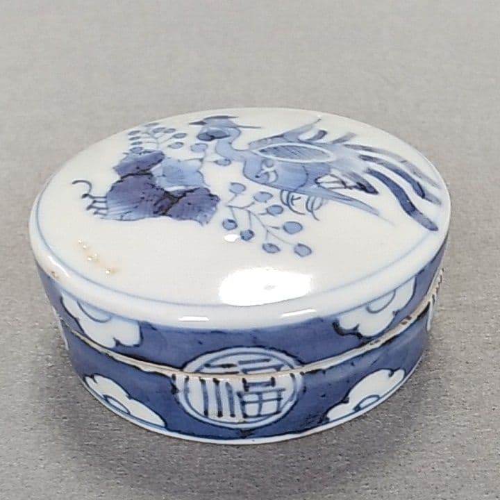 古伊万里香合　古伊万里染付香合　煎茶道具　古伊万里盒子　印盒　鳳凰図香合