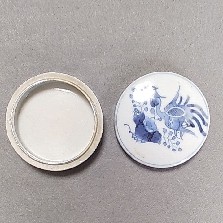 古伊万里香合　古伊万里染付香合　煎茶道具　古伊万里盒子　印盒　鳳凰図香合