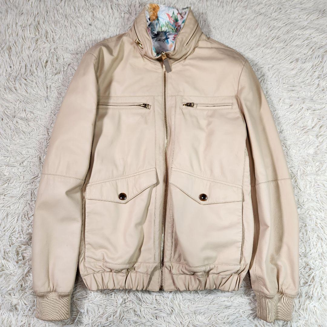 希少 4way エトロ ラムレザージャケット リバーシブル ベージュ・花柄 L