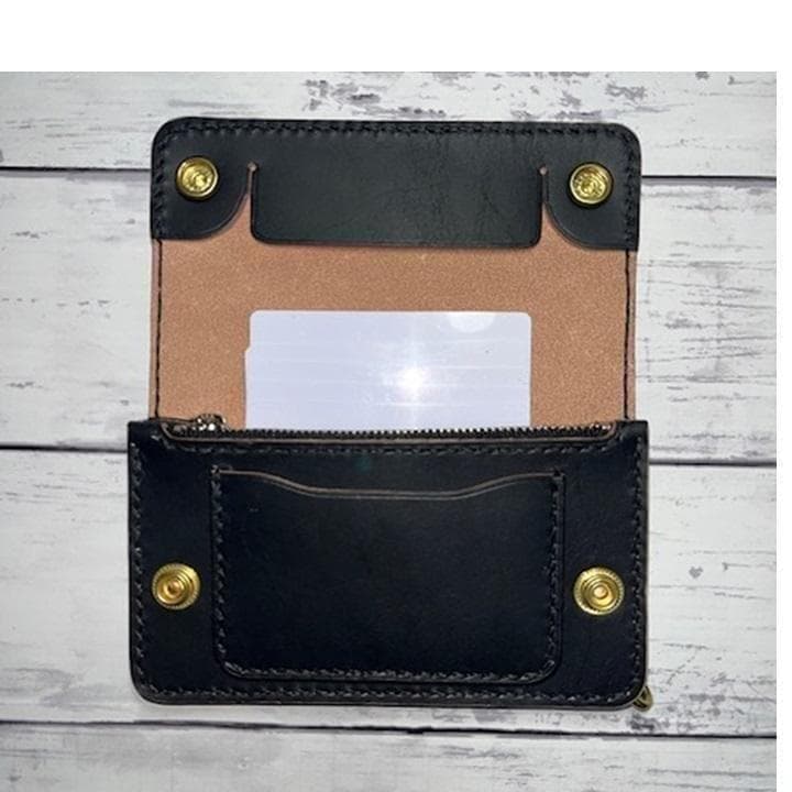 痺れウサギ ④ミドルトラッカーウォレット/茶芯/ホック真鍮/小判カン真鍮