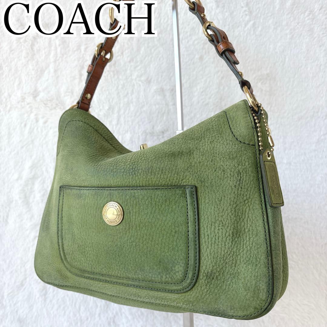 バッグ COACH shoulderbag green turnlock nubuck