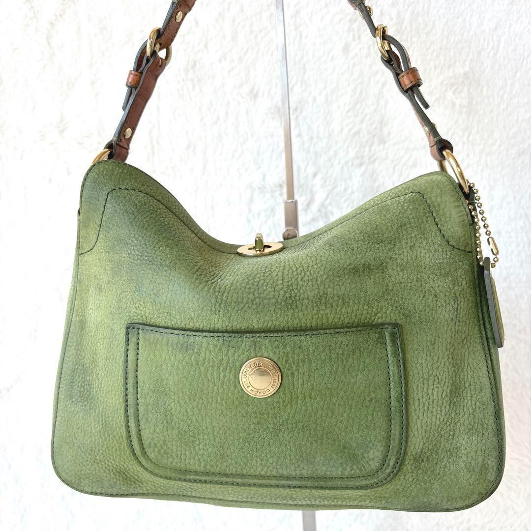 バッグ COACH shoulderbag green turnlock nubuck