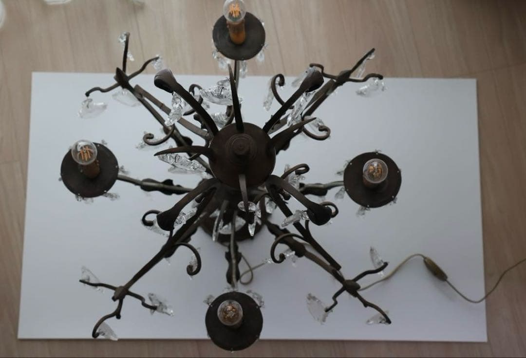 アンティーク　テーブルシャンデリア　4灯　ガラス