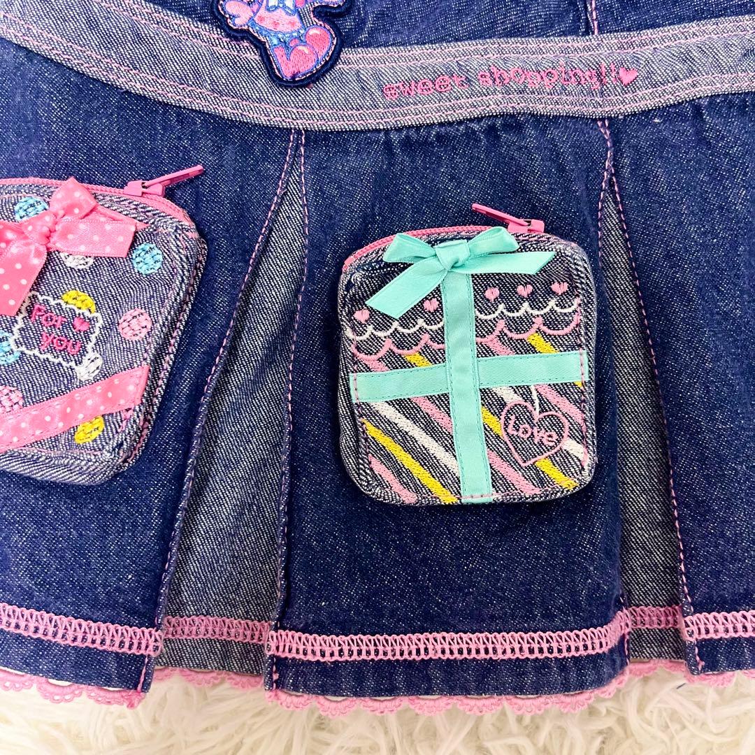 希少レア✨メゾピアノ　ミミポポ　デニムプリーツスカート平成レトロy2kワッペン