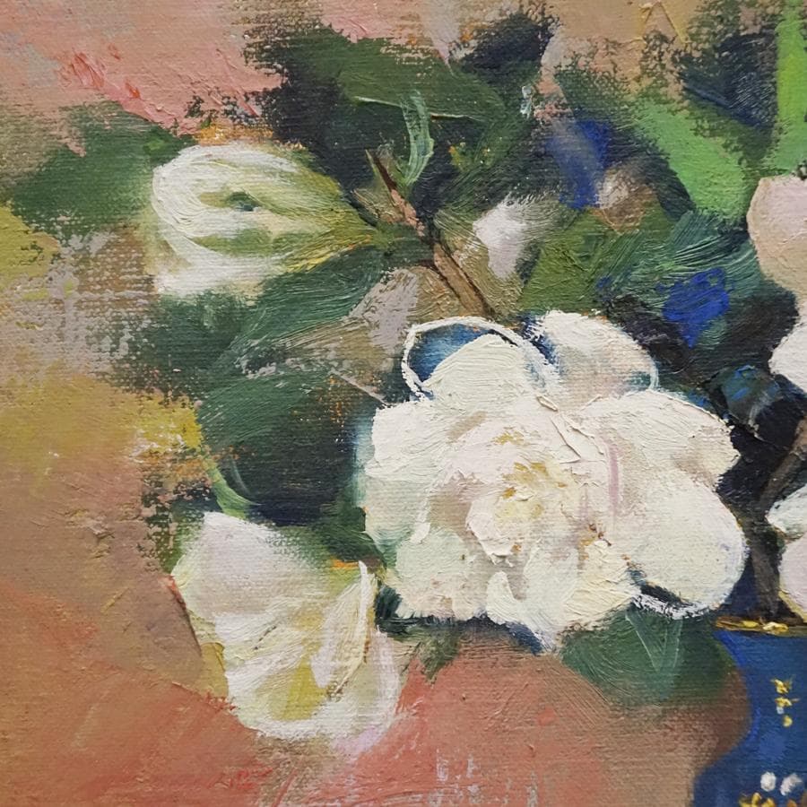 寺井重三『梔子』4号 静物画 油彩 油絵 絵画 肉筆 額装 美術品