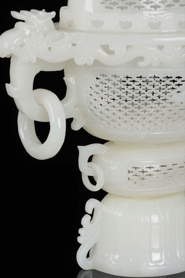 大*発様 中国古玩 白玉石大香炉 龍透彫細密彫刻 高さ36cm 唐物 古美術品