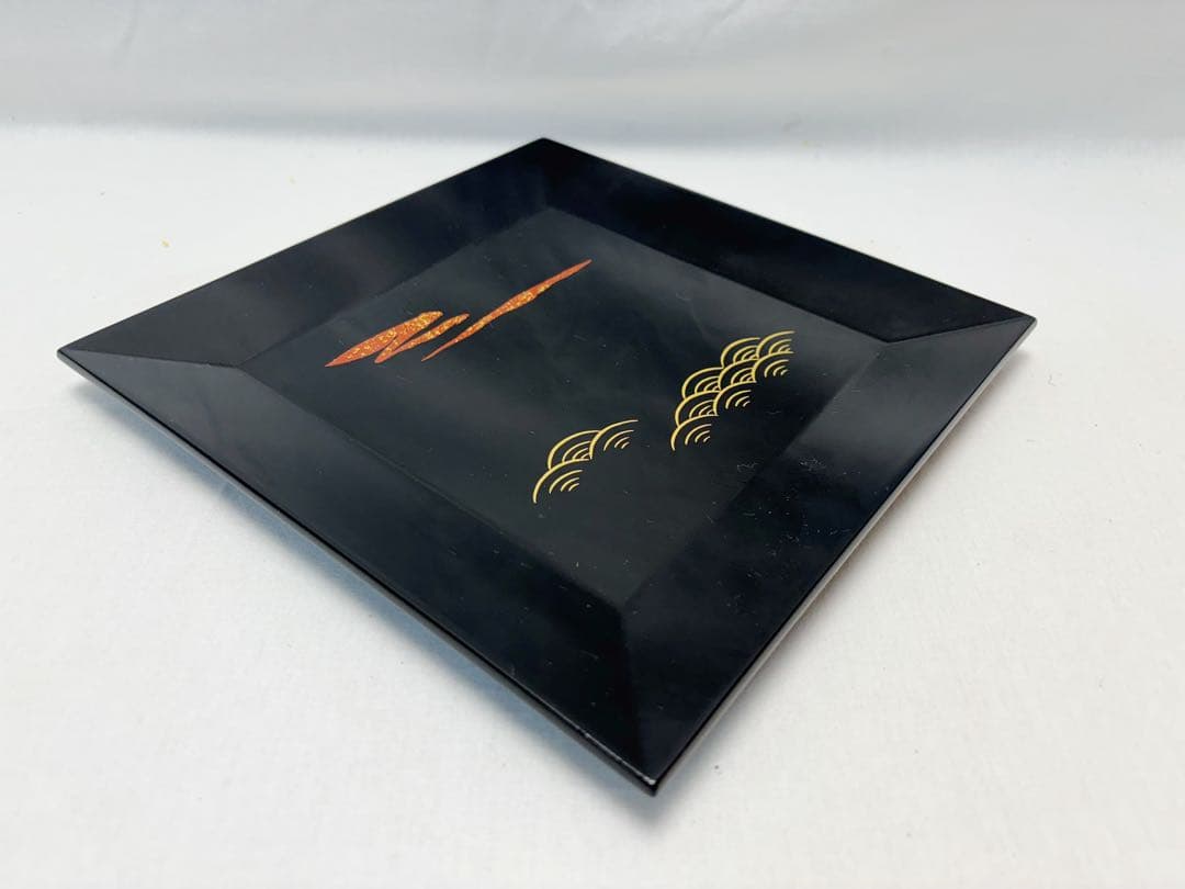 未使用 茶道具 平安象彦作 木製黒真塗 鵬雲斎好 茜青海盆 四方盆 共箱