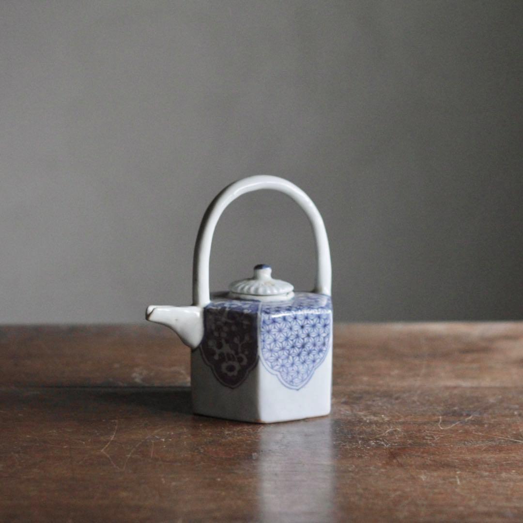 平戸焼 染付 面取 六角 水注 酒次 古美術 古道具 アンティーク 酒器