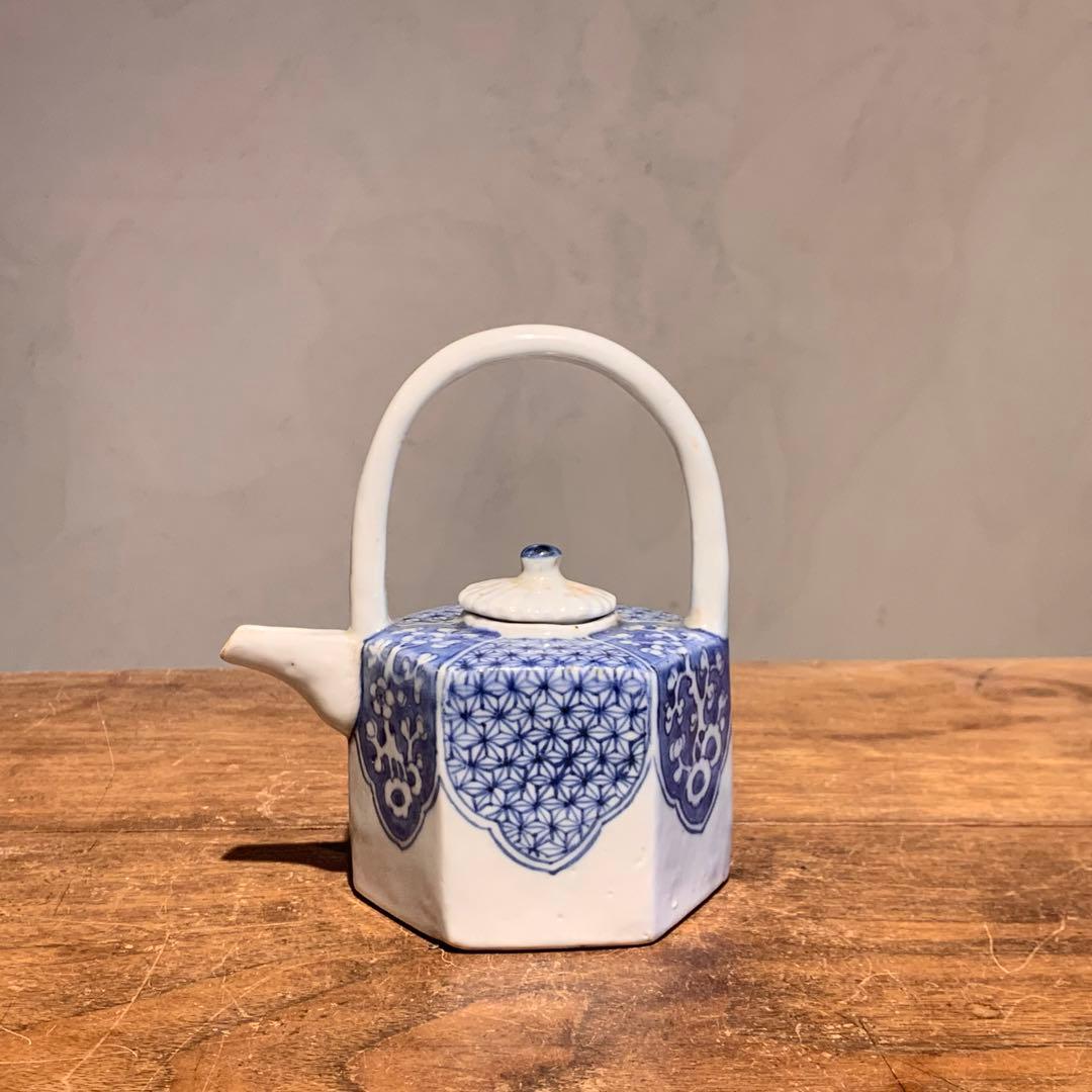 平戸焼 染付 面取 六角 水注 酒次 古美術 古道具 アンティーク 酒器