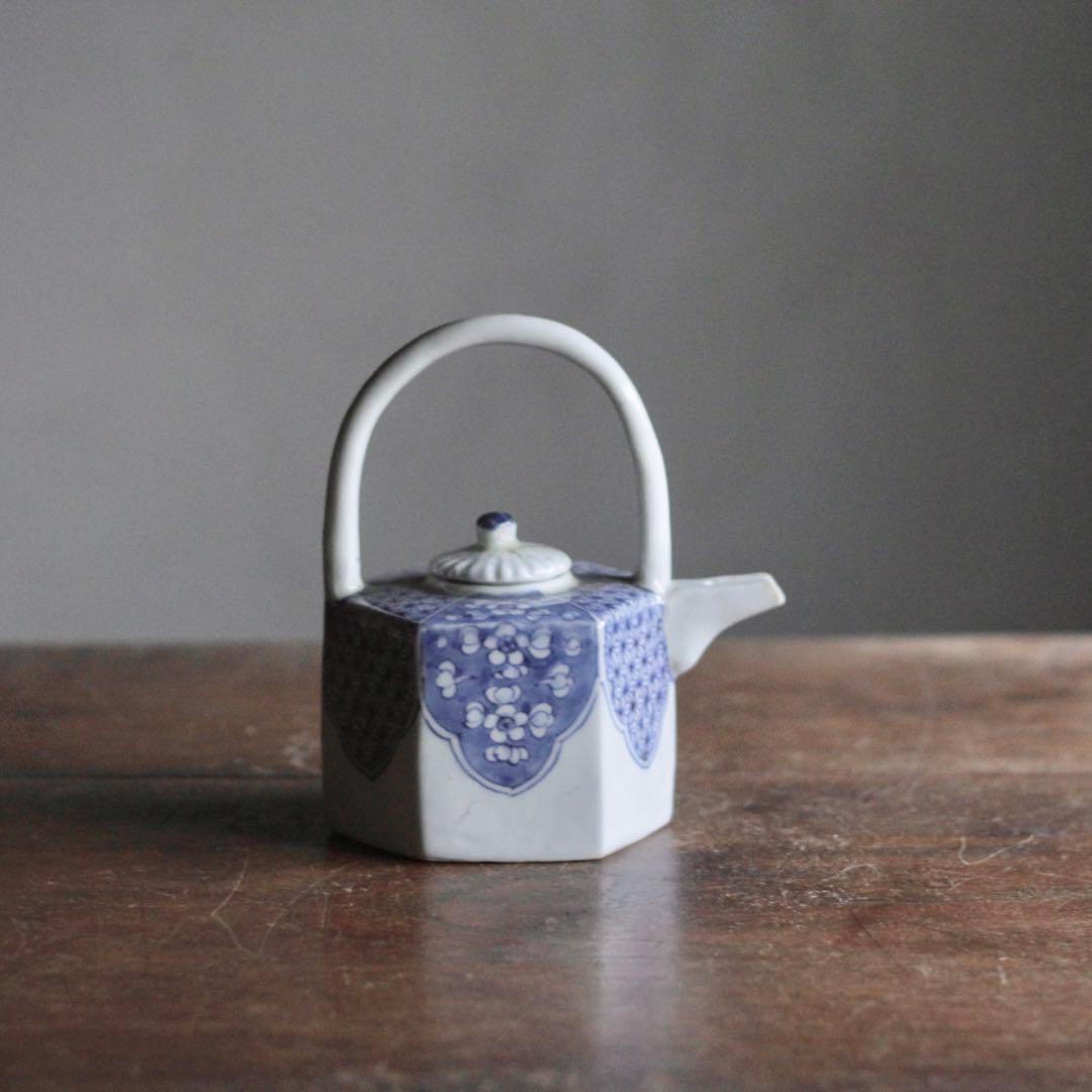 平戸焼 染付 面取 六角 水注 酒次 古美術 古道具 アンティーク 酒器