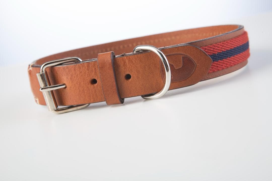 スペイン製 高級犬用リードと首輪セットBaseball Red（小型犬 中型犬）