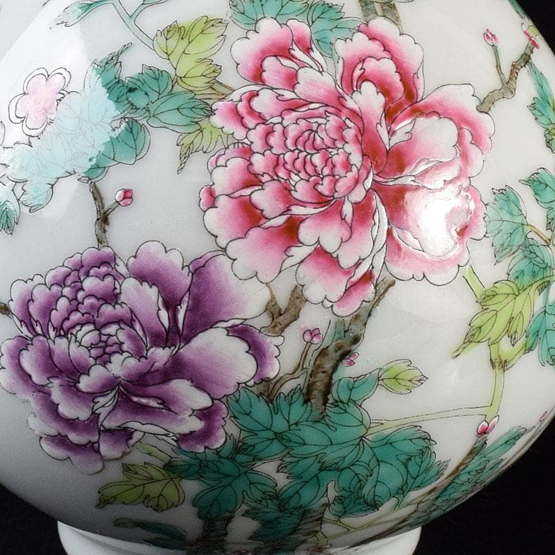 中国　大清乾隆年製　粉彩　牡丹文　長頸瓶　一輪挿し　M　8018E