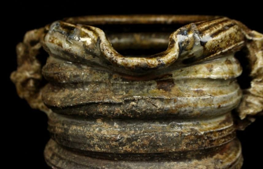 H*Y様 【古信楽焼】破袋　鬼の首　江戸時代 下駄底 耳付 水指 時代茶道具　桃