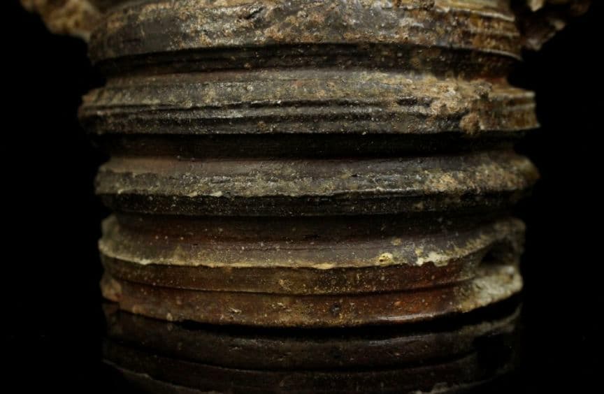 H*Y様 【古信楽焼】破袋　鬼の首　江戸時代 下駄底 耳付 水指 時代茶道具　桃