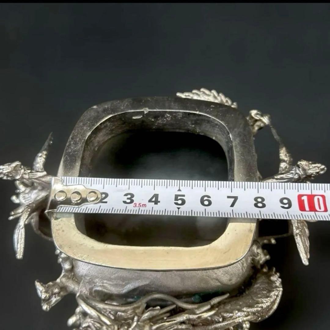 ・伝統工芸 高岡銅器 洋銀 香炉 龍摘 双鳳凰耳　須賀月芳　共箱　保証書付き