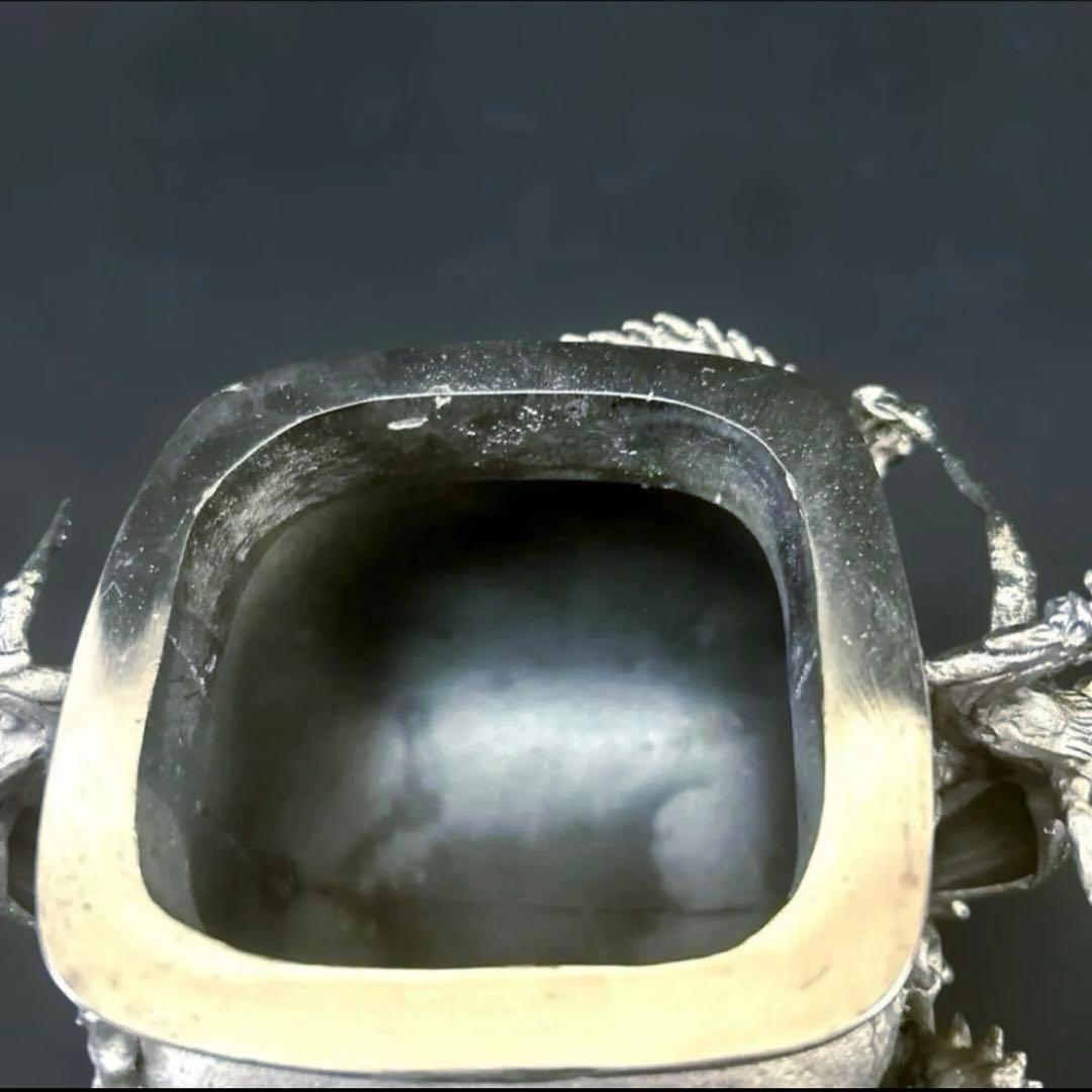 ・伝統工芸 高岡銅器 洋銀 香炉 龍摘 双鳳凰耳　須賀月芳　共箱　保証書付き