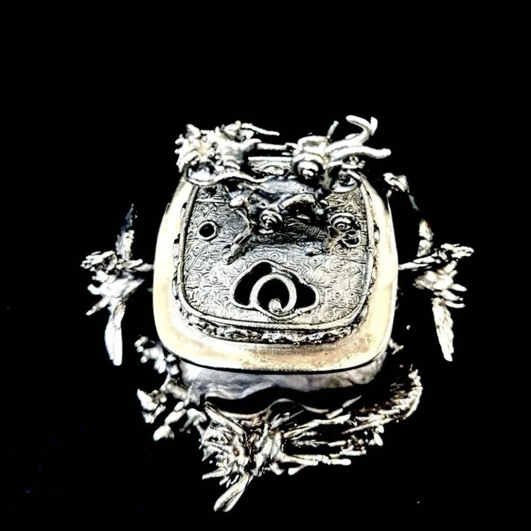 ・伝統工芸 高岡銅器 洋銀 香炉 龍摘 双鳳凰耳　須賀月芳　共箱　保証書付き