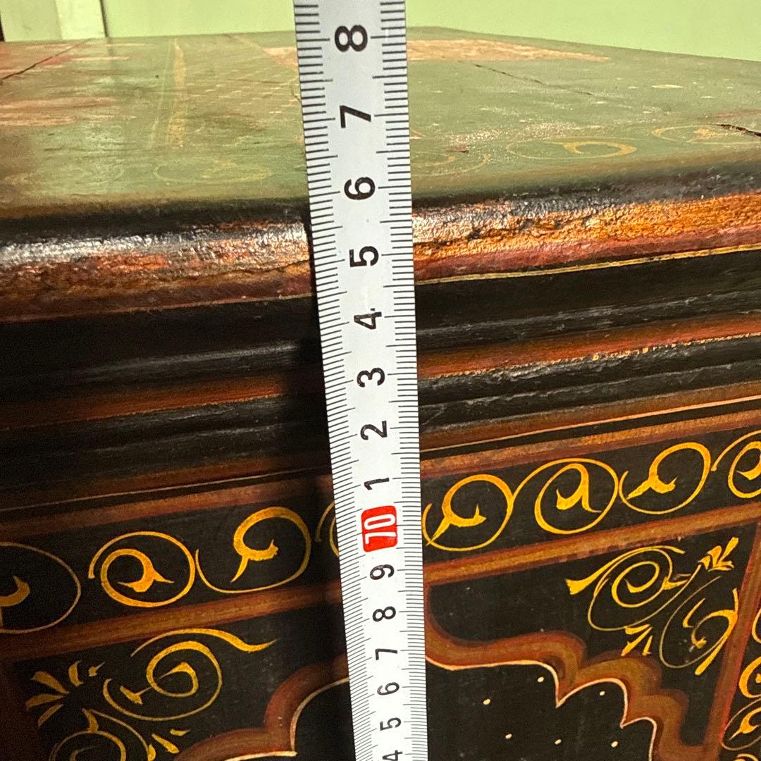 ★インド 手描き装飾の木製タンス キャビネット 家具 アンティーク 格安