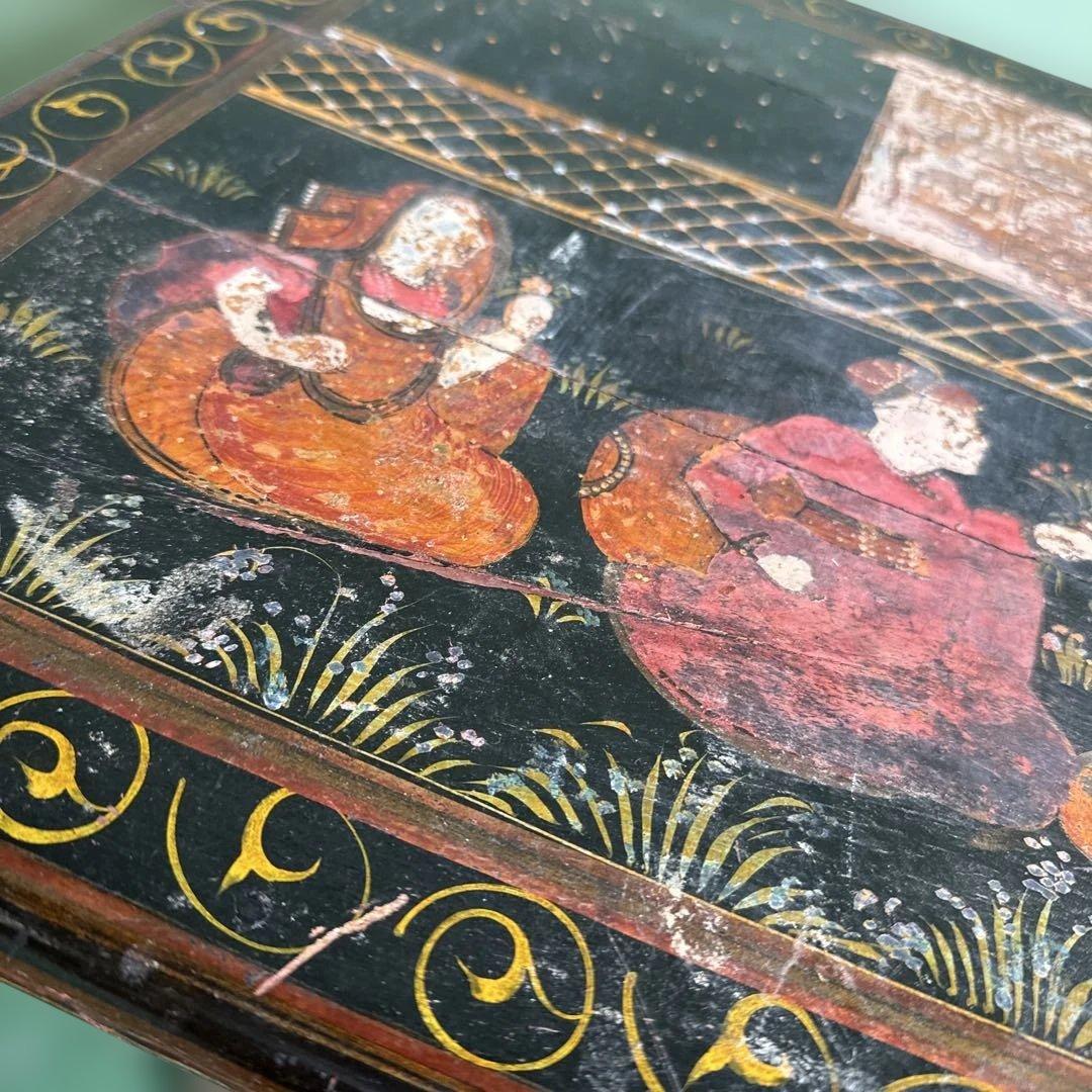 ★インド 手描き装飾の木製タンス キャビネット 家具 アンティーク 格安