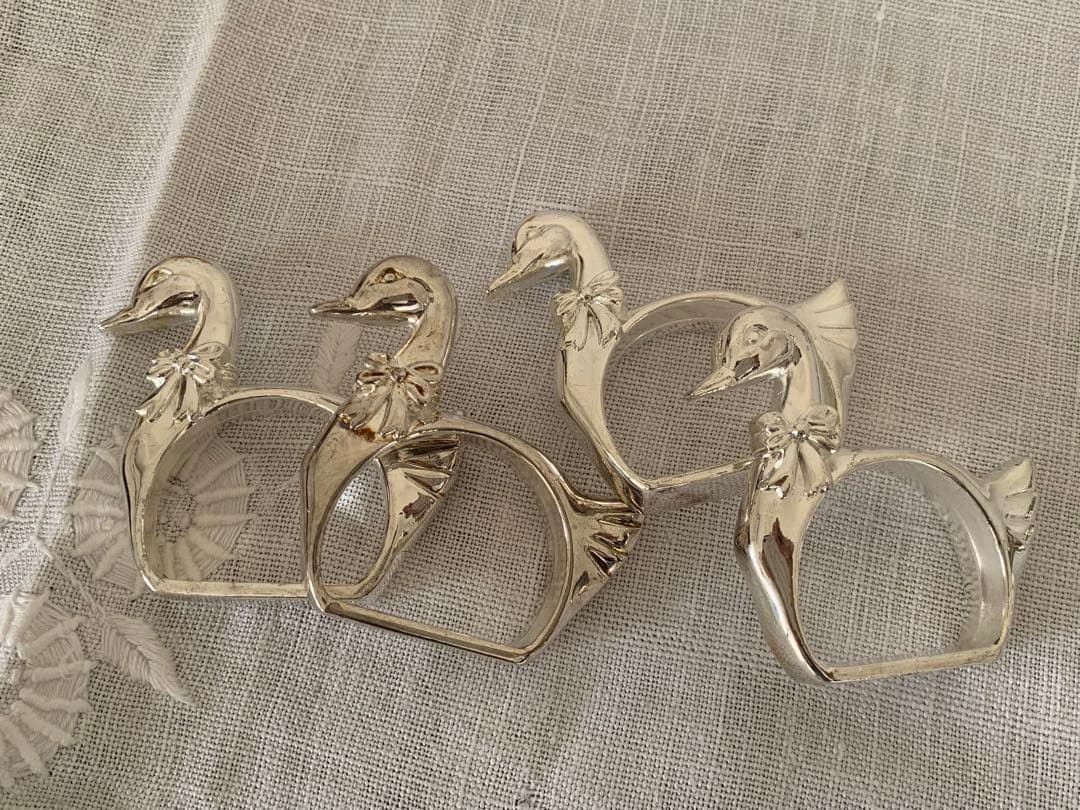 フランス　蚤の市　ナプキンリング　白鳥　4個セット　ブロカント