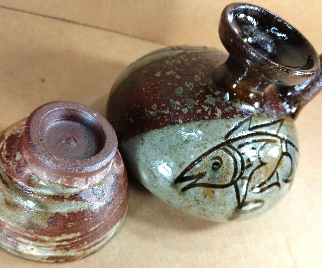 【本物保証】金城次郎 壷屋焼 酒器(カラカラ,ぐい呑) 共箱 栞 人間国宝 美品