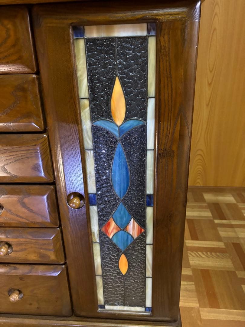 英国調 ステンドグラス キャビネット 三越ブルージュ風 アンティーク