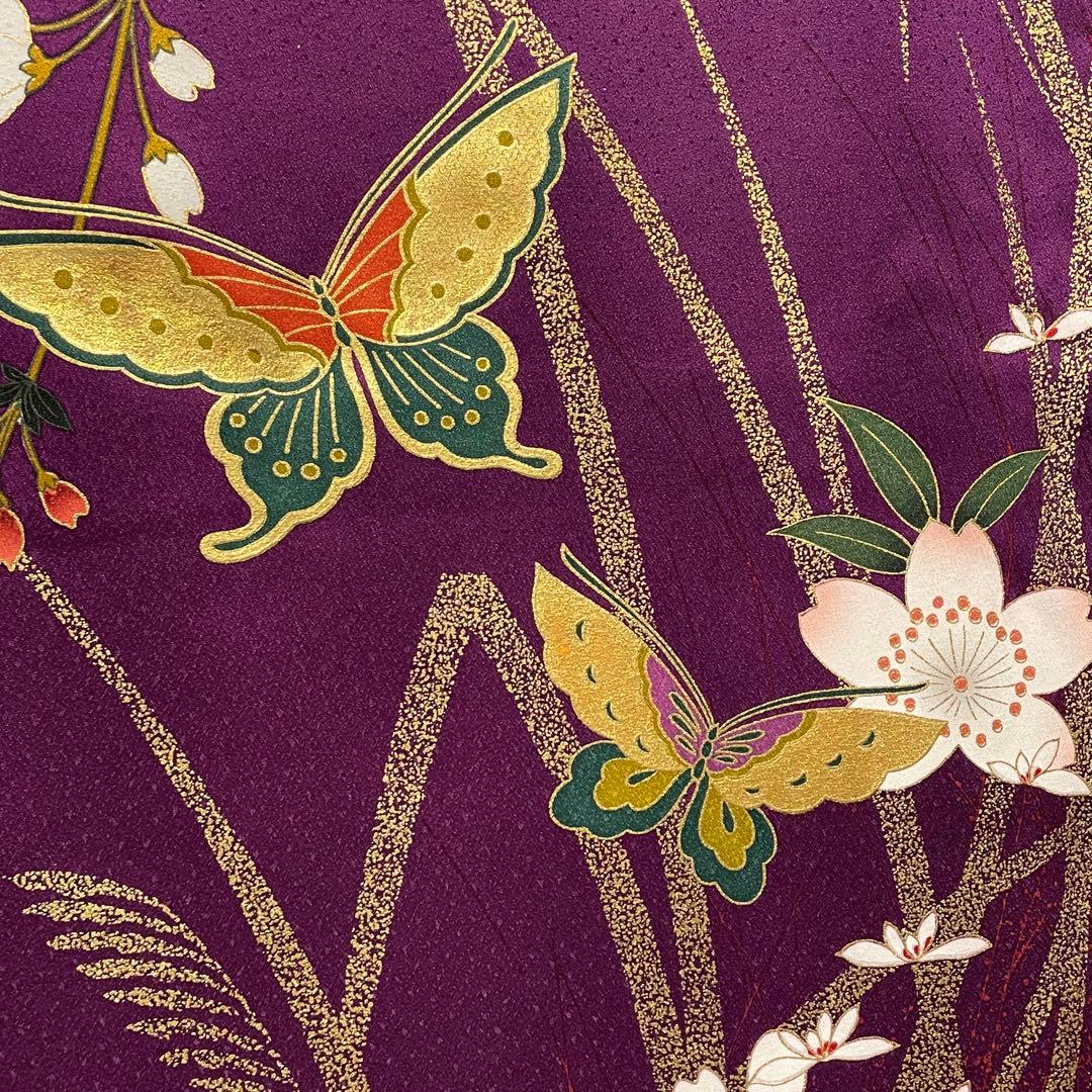 D797 振袖　蝶々　桜　豪華金彩　正絹　着物　袷　極美品