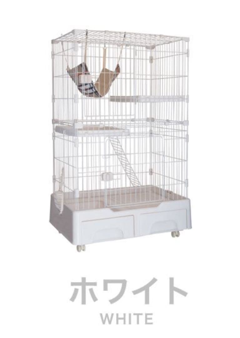 新品　キャットケージ　ケージ　ゲージ　2段　猫用品　多機能　ホワイト