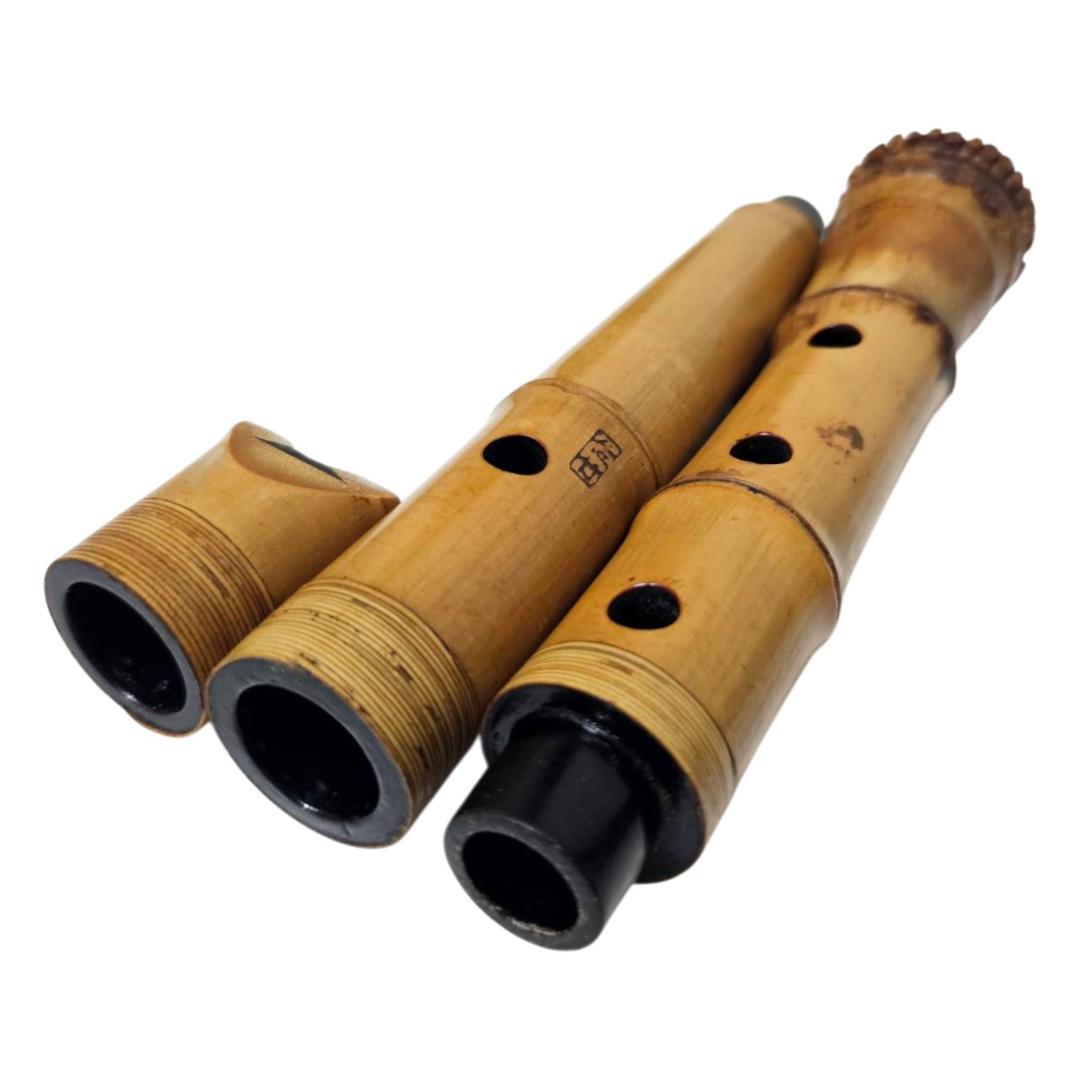 希少 尺八 琴古流 佐竹 1尺5寸 5孔 銘あり 2印 根竹 三分割 和楽器 竹