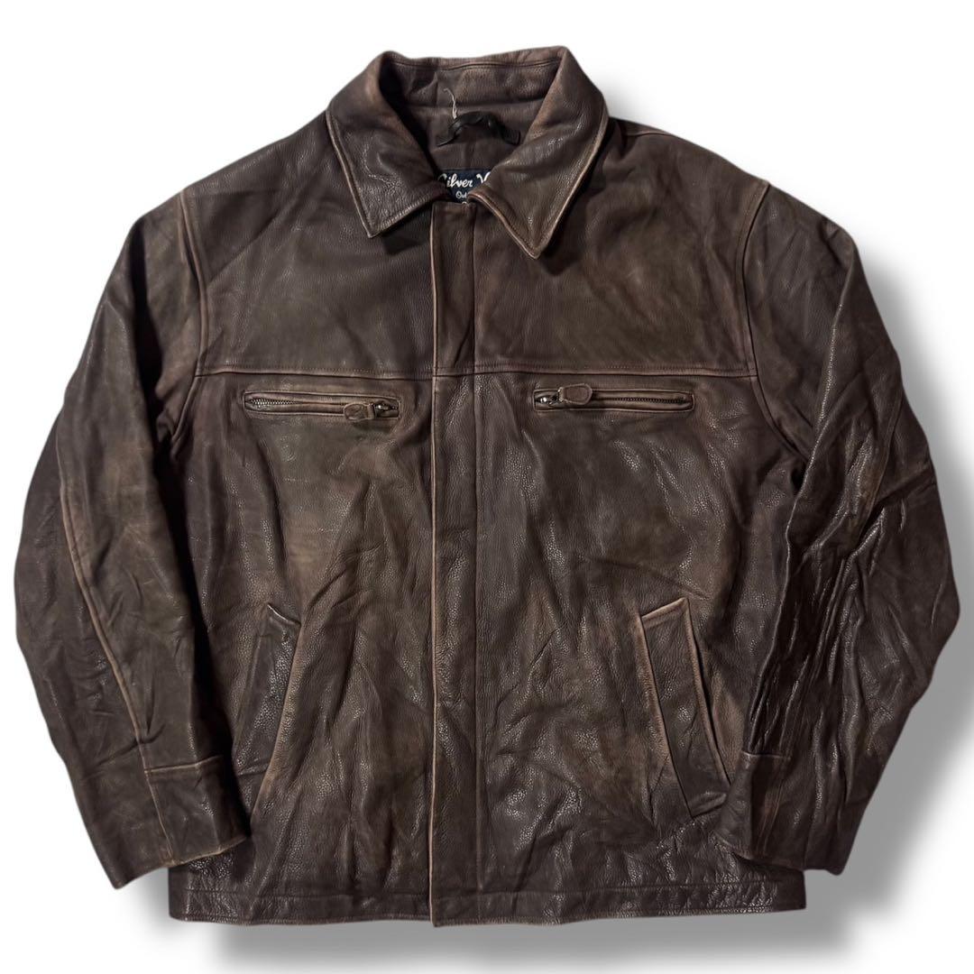 90s レザージャケット フェード シングルライダース 襟付き 肉厚 フェード