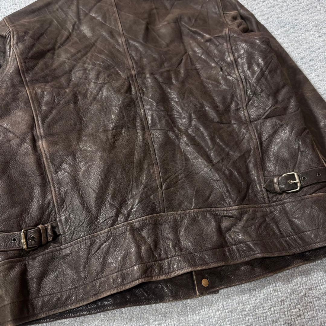 90s レザージャケット フェード シングルライダース 襟付き 肉厚 フェード