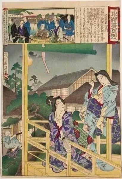 浮世絵版画、東繪畫夜競大久保彦左衛門、橋本周延（楊洲)画明治19年出版