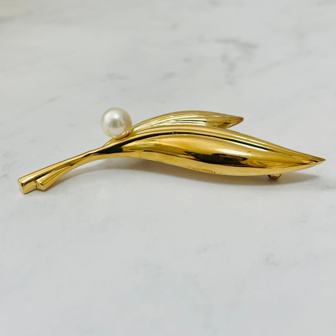 MIKIMOTO ミキモト 本真珠 パールブローチ ゴールドカラー