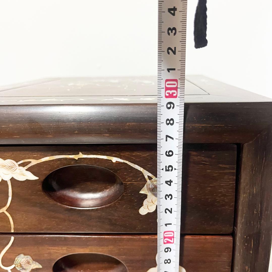 花梨 螺鈿家具 唐木 螺鈿細工 小引出し 3段 李朝 小型チェスト アンティーク