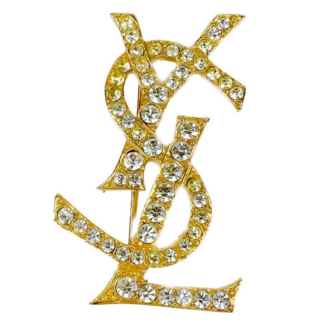 未使用保管品✨ イヴ・サンローラン ピンブローチ ゴールド ラインストーン