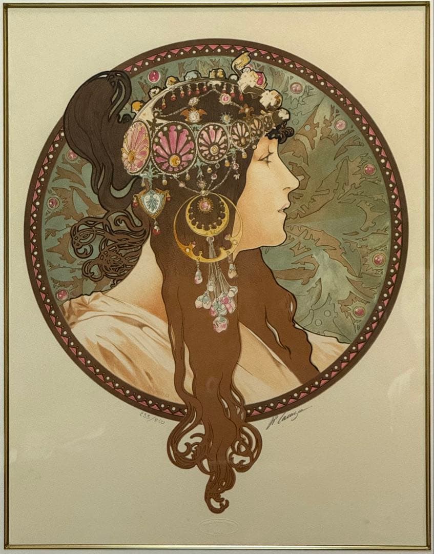 アルフォンス・ミュシャ　限定リトグラフ 代表作 ビザンチンヘッド　ブルネット