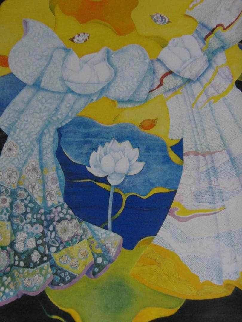 阿美代子、【蓮】、希少な額装用画集より、新品額装付、状態良好