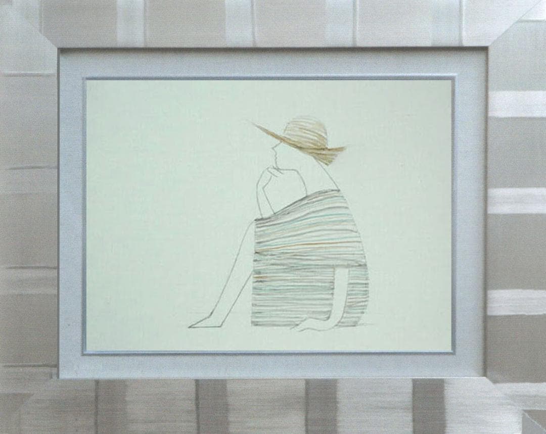 油絵 菅家令子 絵 絵画インテリア額付(青緑＋金色の枠) F4-071812女性