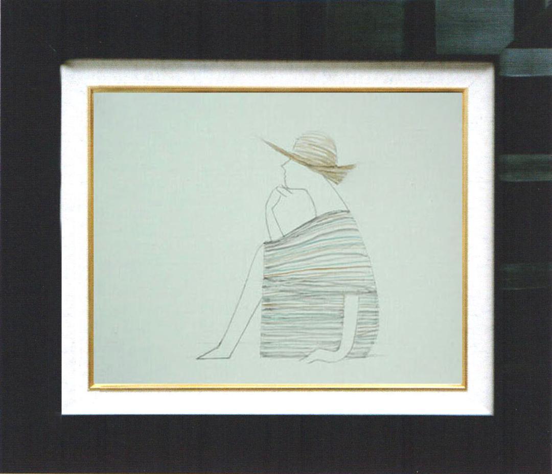 油絵 菅家令子 絵 絵画インテリア額付(青緑＋金色の枠) F4-071812女性